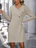 Women Plain Asymmetrical Long Sleeve Comfy Casual Buckle Knee Length Dress