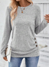 Crew Neck Long Sleeve Plain Zipper Regular Loose Blouse For Women