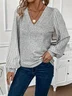 V Neck Long Sleeve Plain Regular Micro-Elasticity Loose Blouse For Women