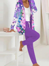 Women Floral Hoodie Long Sleeve Comfy Casual Coat With Pants Two-Piece Set