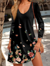 Women Floral V Neck Long Sleeve Comfy Casual Printing Midi Dress