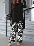 Women Floral Crew Neck Long Sleeve Comfy Casual Top With Pants Two-Piece Set