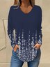 V Neck Long Sleeve Floral Regular Micro-Elasticity Loose Blouse For Women