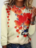 Casual Floral Crew Neck Long Sleeve T-shirt