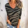Casual Striped V Neck Long Sleeve T-shirt