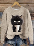 Women Knitted Cat Long Sleeve Comfy Casual Sweater