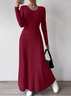 Women Plain Crew Neck Long Sleeve Comfy Casual Lace Maxi Dress