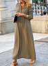 Women Plain Crew Neck Long Sleeve Comfy Casual Lace Maxi Dress