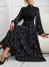 Women Geometric Long Sleeve Comfy Casual Lace Maxi Dress