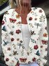 Women Knitted Flower And Animals Print Long Sleeve Comfy Casual Cardigan