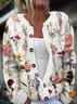 Women Knitted Plants Long Sleeve Comfy Casual Cardigan