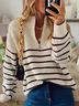 Women Yarn/Wool Yarn Striped Long Sleeve Comfy Casual Sweater