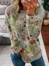 Casual Crew Neck Floral Sweatshirt Zipper