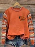 Halloween Pumpkin Printing Sweatshirt Vintage Crew Neck Comfy Cotton Top