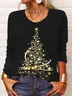 Casual Christmas Crew Neck Long Sleeve T-shirt