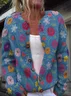 Women Knitted 3D Printing Long Sleeve Comfy Vintage Cardigan