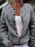 Women Knitted 3D Sequin Printing Long Sleeve Comfy Vintage Cardigan