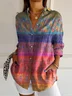 Women's Shirt Cotton Linen Button Up Floral Geometric Basic Blouse Casual Long Sleeve Shirt Collar Daily Top