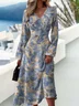 Women 3D Printing Balloon Sleeve Spring/Fall Dress V Neck Long Sleeve A-Line Dress