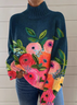 Casual Turtleneck Floral Art Print Sweatshirt