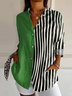 Shirt Collar Long Sleeve Striped Regular Loose Shirt For Women