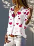 Shirt Collar Long Sleeve Heart/Cordate Regular Loose Shirt For Women