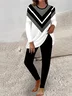 Women Geometric Crew Neck Long Sleeve Comfy Casual Top With Pants Two-Piece Set