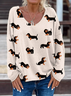 Vintage Animal Pet Print V Neck Long Sleeve T-shirt