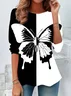 Casual Butterfly Crew Neck Long Sleeve T-shirt
