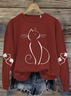 Casual Crew Neck Animal Cat Sweatshirt