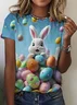 Casual Easter Bunny Pattern Crew Neck Short Sleeve T-shirt