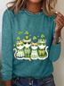 St. Patrick's Day Crew Neck Long Sleeve Cat Regular Medium Elasticity Loose Blouse For Women