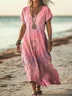 Women Tie Dye V Neck Short Sleeve Comfy Casual Printing Maxi Dress