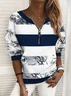 Casual Crew Neck Striped Sweatshirt Printing