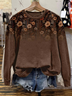 Casual Crew Neck Floral Sweatshirt Printing