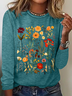Crew Neck Long Sleeve Floral Regular Medium Elasticity Loose Blouse_ For Women