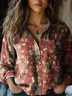 Shirt Collar Long Sleeve Floral Lightweight Regular Fit Shirt For Women