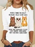 Crew Neck Long Sleeve Cat Regular Medium Elasticity Loose Blouse For Women