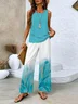 Women Abstract Printing Two-Piece Set Daily Sleeveless Casual Summer Top With Pants Matching Set