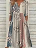 Women Floral Summer Printing Dress V Neck Short Sleeve Fit & Flare Dress H-Line Dress