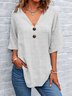 Casual Plain V Neck Short Sleeve T-shirt