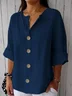 Shawl Collar Three Quarter Sleeve Plain Regular Loose Blouse For Women