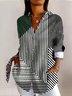 V Neck Long Sleeve Geometric Regular Micro-Elasticity Regular Fit Shirt For Women