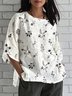 Crew Neck Half Sleeve Floral Lightweight Loose Shirt For Women