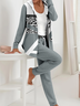 Women Abstract Printing Two-Piece Set Daily Long Sleeve Casual Spring/Fall Coat With Pants Matching Set