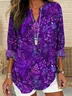 V Neck Long Sleeve Floral Printing Regular Loose Blouse For Women