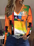 Casual Abstract V Neck Long Sleeve T-shirt