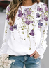 Casual Crew Neck Butterfly Sweatshirt Printing