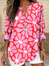 V Neck Long Sleeve Floral Printing Regular Loose Blouse For Women