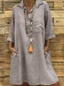 Women Plain All Season Dress Shirt Collar Three Quarter Sleeve Shirt Dress H-Line Dress